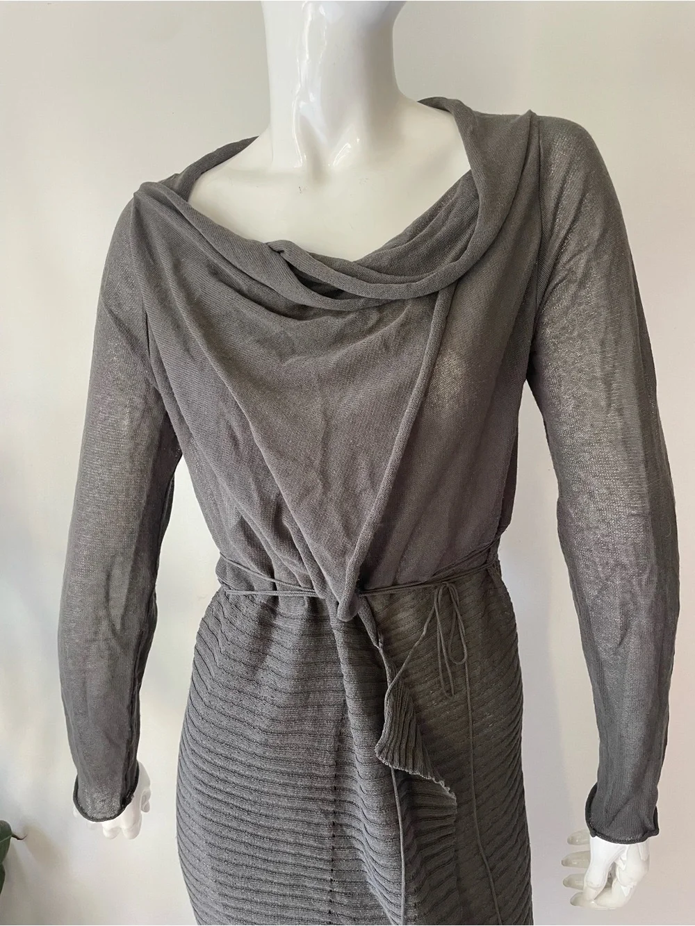 Sarah Pacini Draped Knit Wrap Dress Sweater Taupe Gray Size S M - Picture 4 of 11